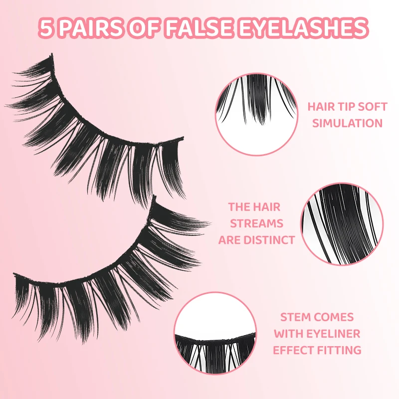 DINGSEN 5 pares de pestañas manga, suaves naturales largas postizas, anime esponjosas en tira para maquillaje 3