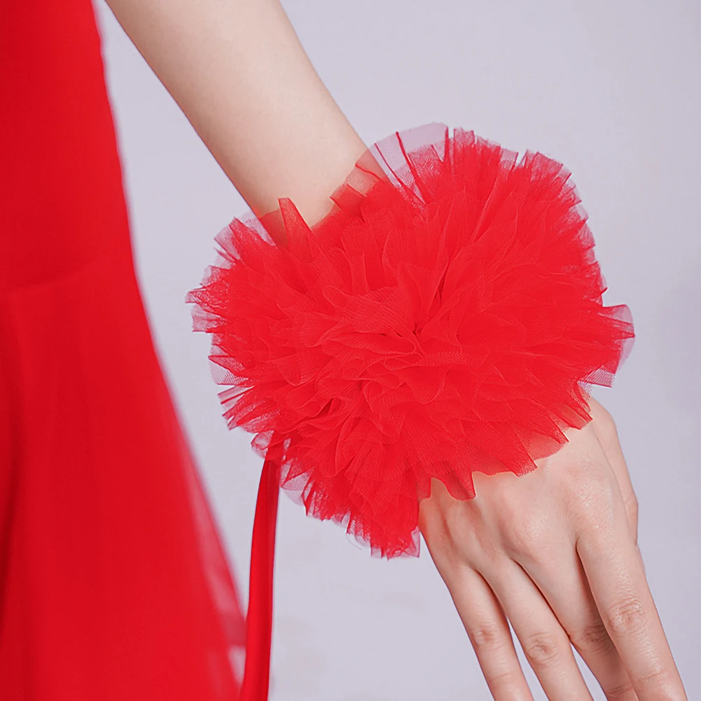 โมเดิร์นเต้นรําอุปกรณ์เสริมมือดอกไม้แขนลอยสีทึบเวทีเสื้อผ้าอุปกรณ์เสริมสายรัดข้อมือตาข่ายสีแดงสีดําสีขาว