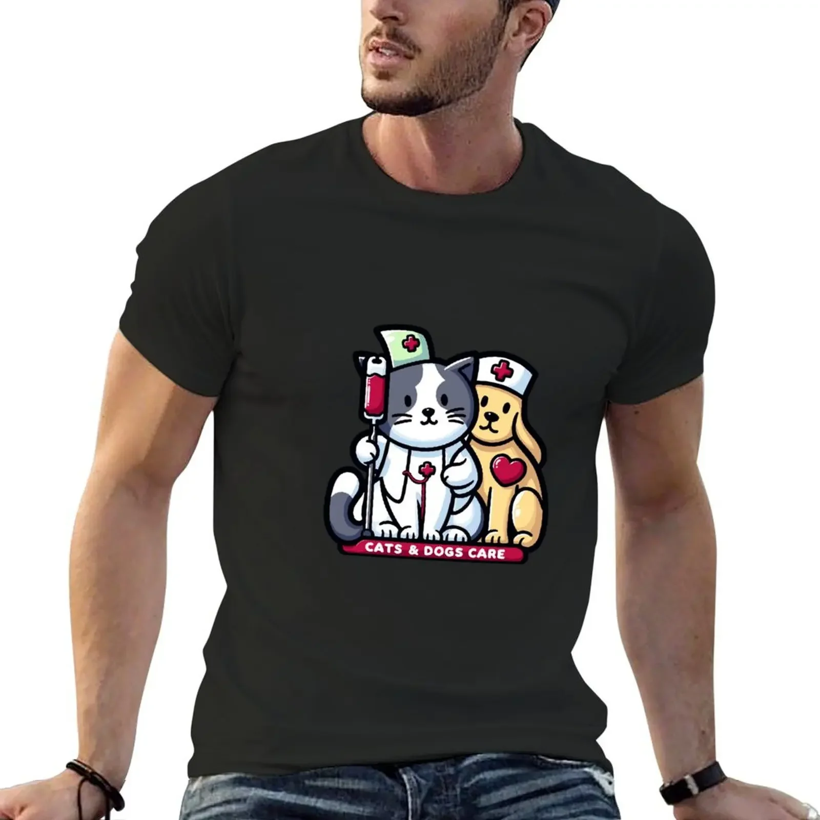 Cats & Dogs Care - Veterinary Support T-Shirt cheap stuff cotton graphic tees blanks t shirt for men