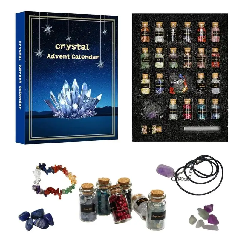 Crystal Gems Advent Calendar 24 Days Crystals Chips Bottles Set for Bracelet Necklace Making Christmas Countdown Calendar Gifts