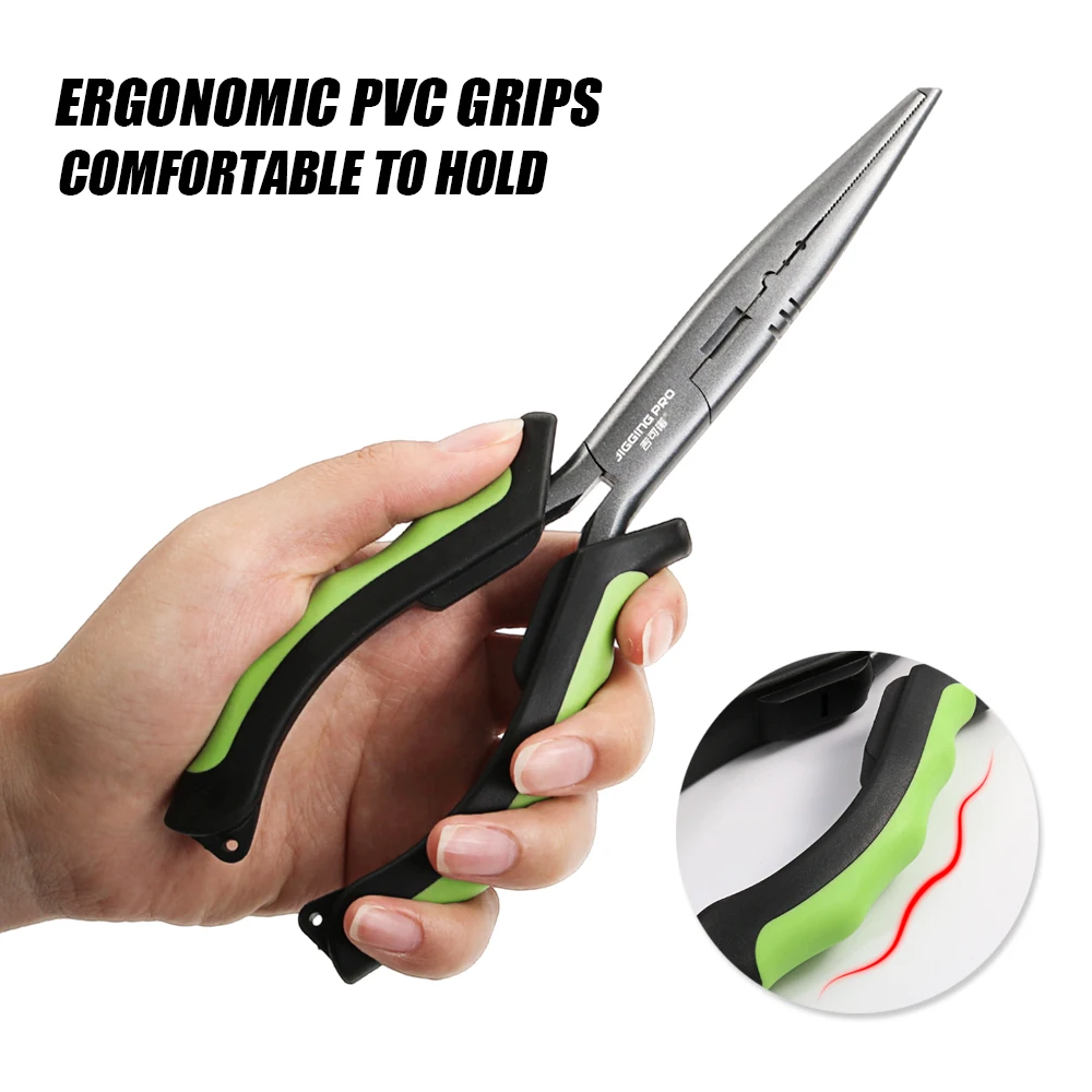 JIGGINGPRO Long Nose Fishing Pliers PTFE Corrosion Resistant Split Ring Opener Line Cutter Ergonomic Grip Saltwater Fishing Tool view 5