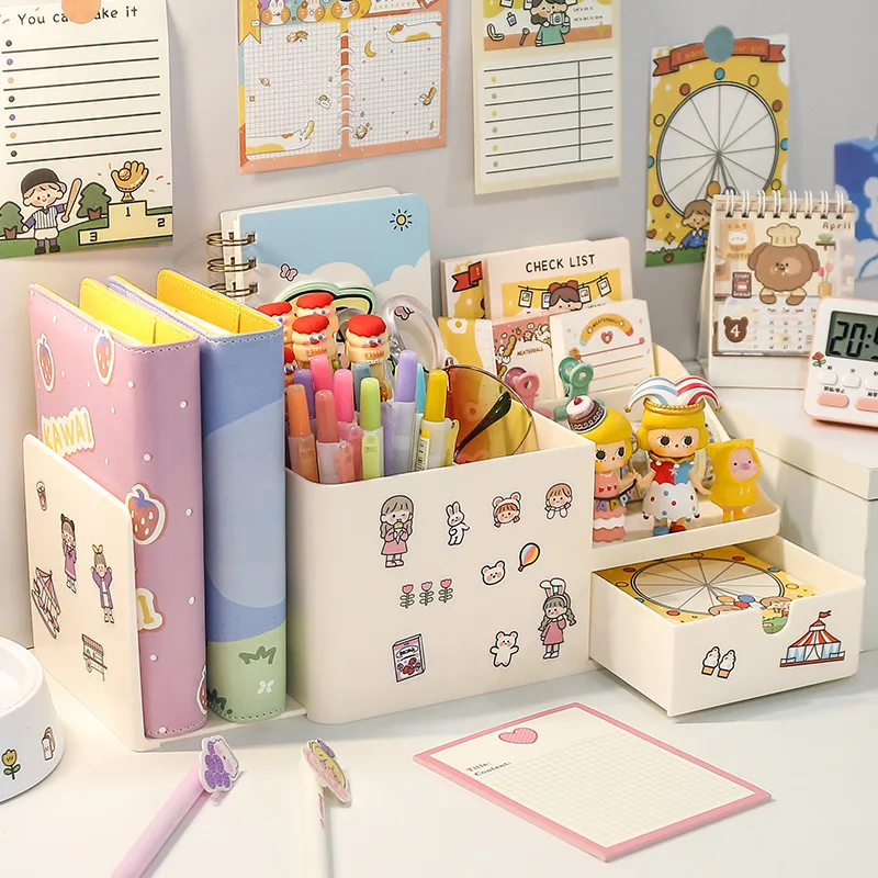 Multi-Functional Pen Holders Creative Fashion Student Cute Desktop Storage Pen Holder Large Capacity Stationery Storage Box