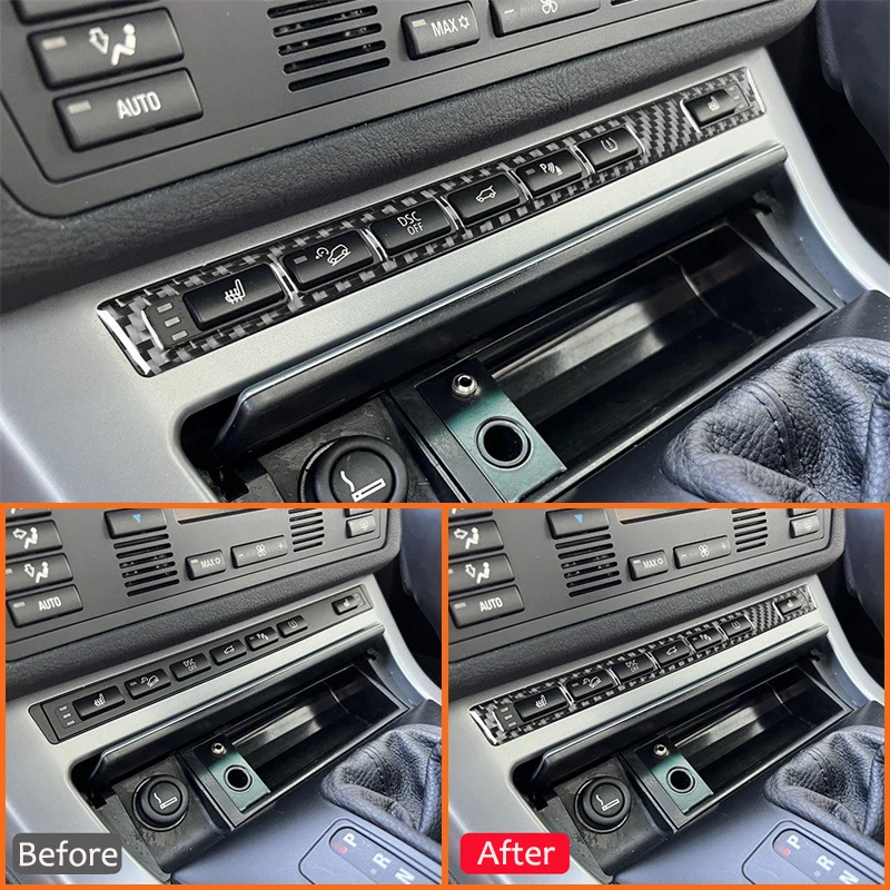 For BMW X5 E53 2000-2006 Carbon Fiber Car Accessories Seat Heating Ventilating Control Buttons Trim Panel Decoration Sticker