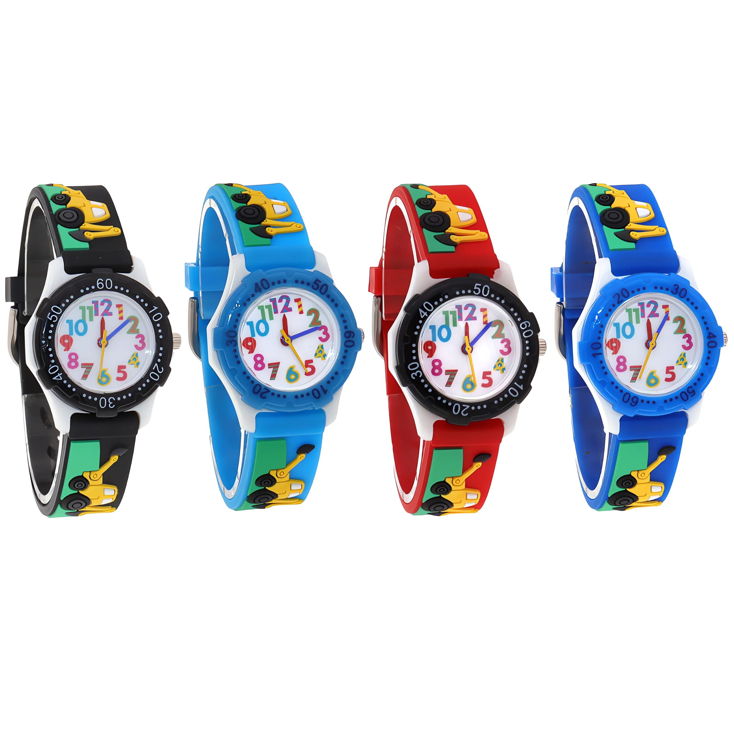 4Pcs Kids Cartoon Digital Quartz Wristwatch for Boys with Digger Silicone Strap - Boys Digital Watch