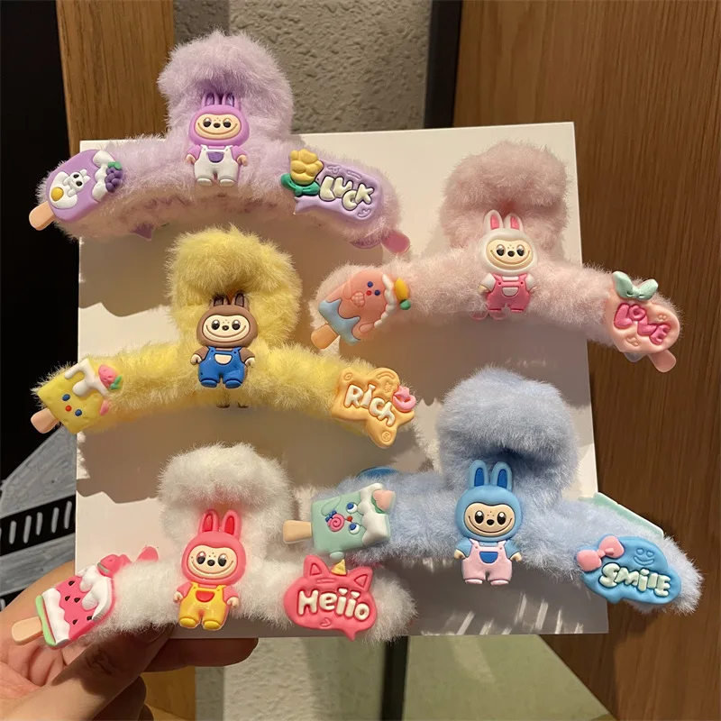 

5pcs Plush Hair Clip for Women Anime Cartoon Hair Accessories Girls Fashion Kawaii Hairband Ponytail Clips Friends Gifts