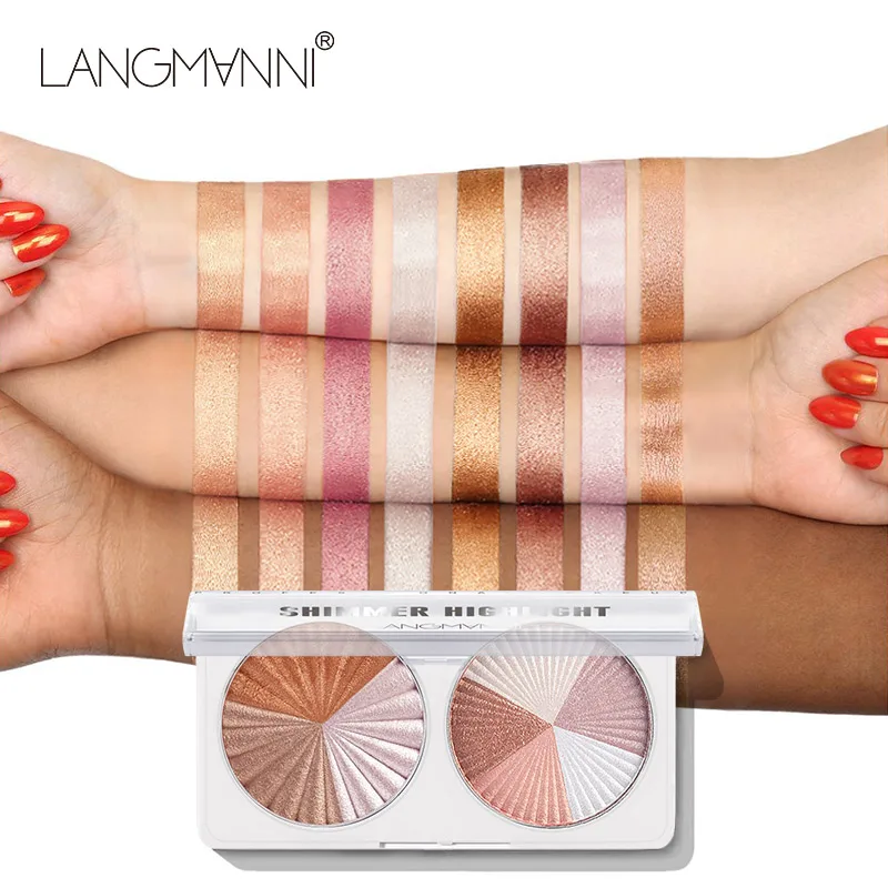 Langmanni Highlighter Double-disc Mixed Color High-gloss Face Bronzer Highliter Shimmer Powder Brighten Face Contour TSLM1