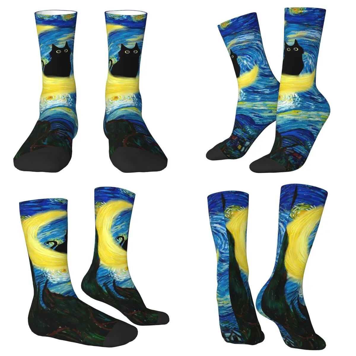 All Seasons Crew Stockings Cat And Starry Sky Design Socks Casual Long Socks for Men Women Valentine's Day Gifts