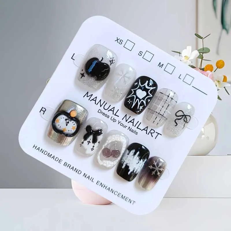 10 قطعة فضي أسود متدرج أرجواني ثلاثية الأبعاد قلب وأسود ماجيك أبل الراقية الشعور عين القط اضغط على الأظافر مسمار التصحيح الأظافر وهمية #5