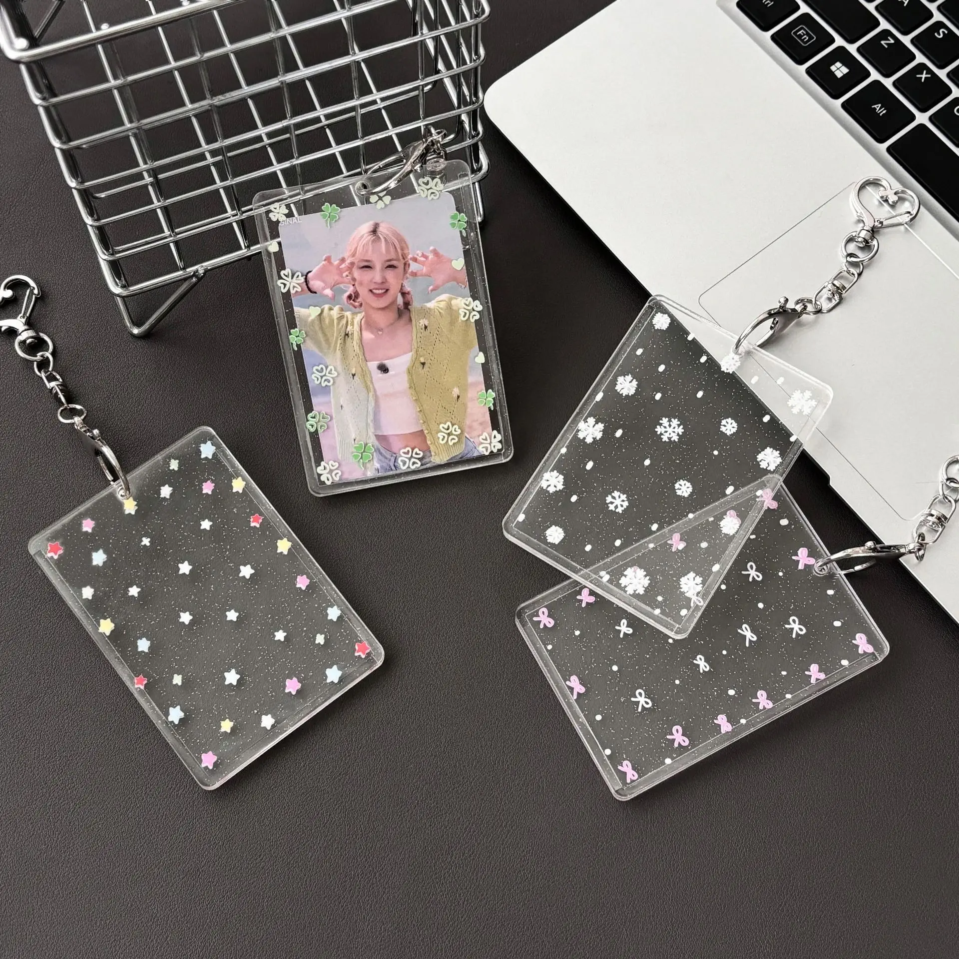 MINKYS Acrylic 3 inch Kpop Photocard Holder Photo Card Holder Bag Pendant School Stationery