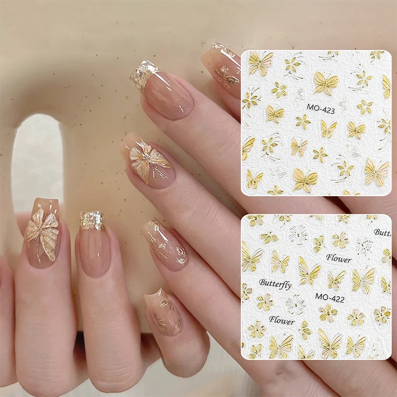 3D Vlinder Nail Art Stickers Bladgoud Bloem Bronzing Mini Strik Ultradunne Zelfklevende Decals Nail Art Decoratie