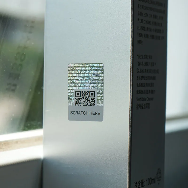 Anti-Counterfeit Packaging Authentic Silver Security Seal Labels Genuine Unique Random Serial Number QR Code Holographic Sticker