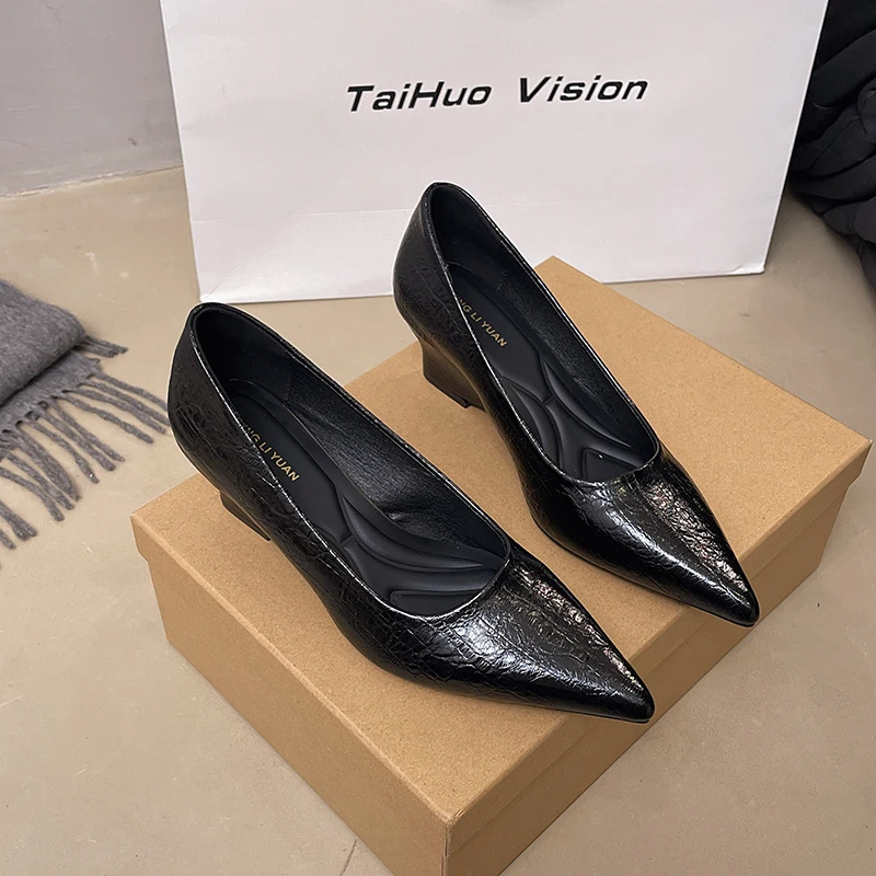 

Весенние женские туфли-лодочки 2026 года на высоком каблуке с острым носком, на танкетке, элегантные, для вечеринок, женская обувь (Zapatos De Mujer)