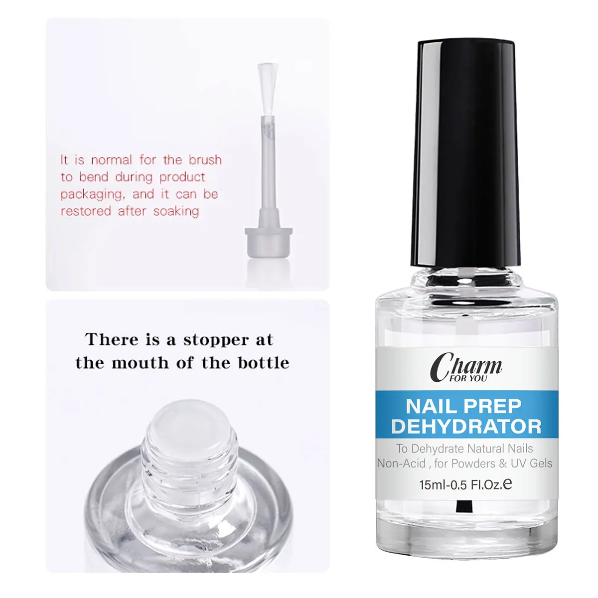 Kit per la preparazione delle unghie in gel da 2 pezzi, agente di asciugatura da 15 ml e rivestimento di base senza acidi, senza alcol, per unghie in gel, pedicure, mani e cura delle unghie