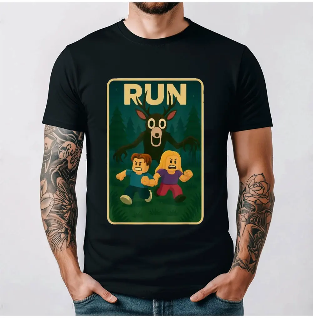 تي شيرت Run - 99 Nights Halloween Gamer Deer in The Forest Meme تي شيرت جرافيك تي شيرت رجالي قطني تي شيرت عادي بأكمام قصيرة