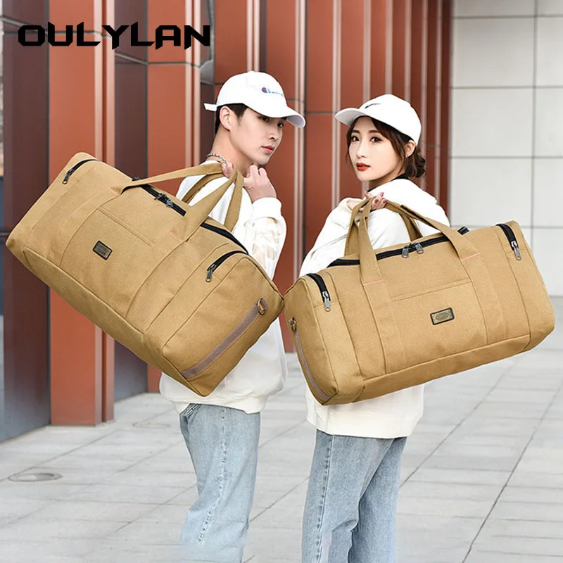 New Fashion Canvas Travel Bags Men Vintage Duffel Shoulder Bag Handbag Women Large Capacity Carry on Luggage Bags KhaqiBag