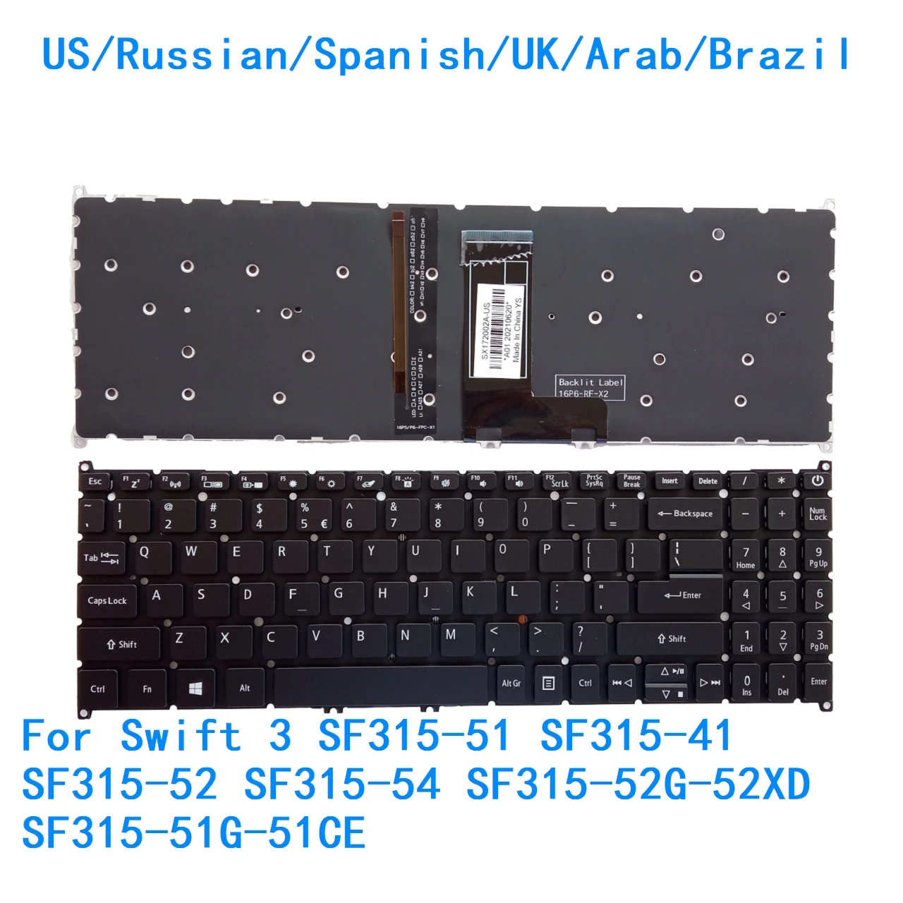 US RU SP UK AR BR Backlit Keyboard For Acer Swift 3 SF315-51 SF315-41 SF315-52 SF315-54 SF315-52G-52XD SF315-51G-51CE
