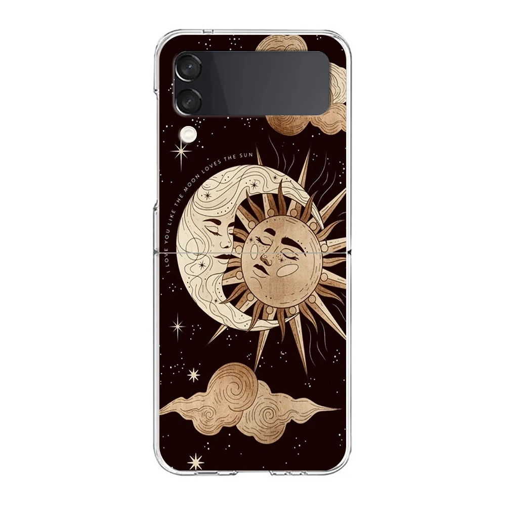 Suns Moons Clouds Astrological Hard PC Phone Case For Samsung Galaxy Z Flip 5 4 3 Transparent Cover For Galaxy Z Flip 6 Foldable