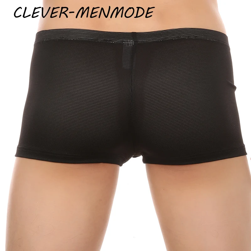 CLEVER-MENMODE homens de baixo nível malha fina respirável aberto gama briefs transparente sexy gavetas malha levantada bolso roupa interior