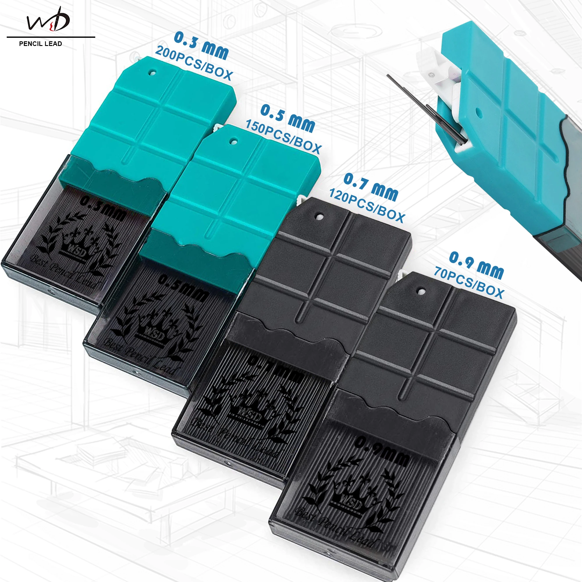 

0.3mm/0.5mm/0.7mm/0.9mm Value Pack Large Capacity High Quality Automatic Pencil Replacement Core Lead Core Pencil Core