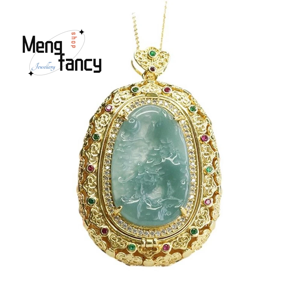 Natural Jadeite Landscape Blue Water Jade Necklace Pendant Exquisite Elegant Simple High-grade Luxury Quality Fashion Jewelry
