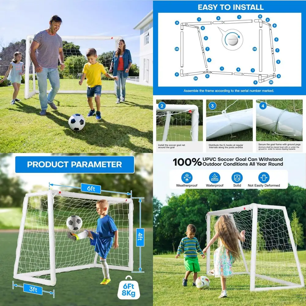 

Портативный футбольный воротник для детей и взрослых - всепогодный из UPVC, размеры 10x6.5/8x5/6x4, с сумкой для переноски и креплениями для крепления к земле