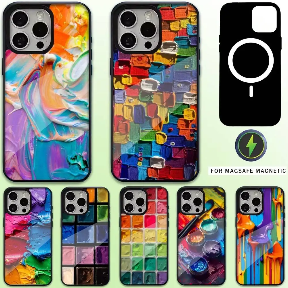 

Watercolors Set Paint Palette Phone Case For iPhone17,16,15,14,13,12,11 Plus,Pro Max Magnetic For Magsafe Wireless Charging