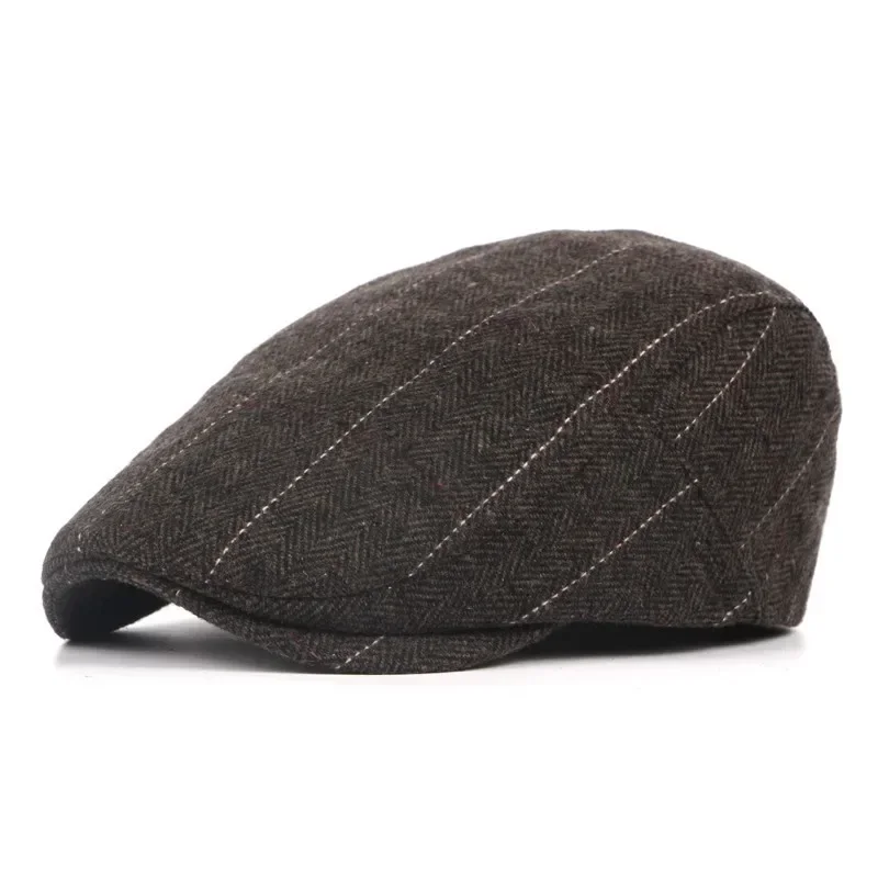 Men\'s Fashion Beret Caps High Quality Autumn Winter Wool Herringbone Flat Cap Classical Artist Painter Style Male Gorras