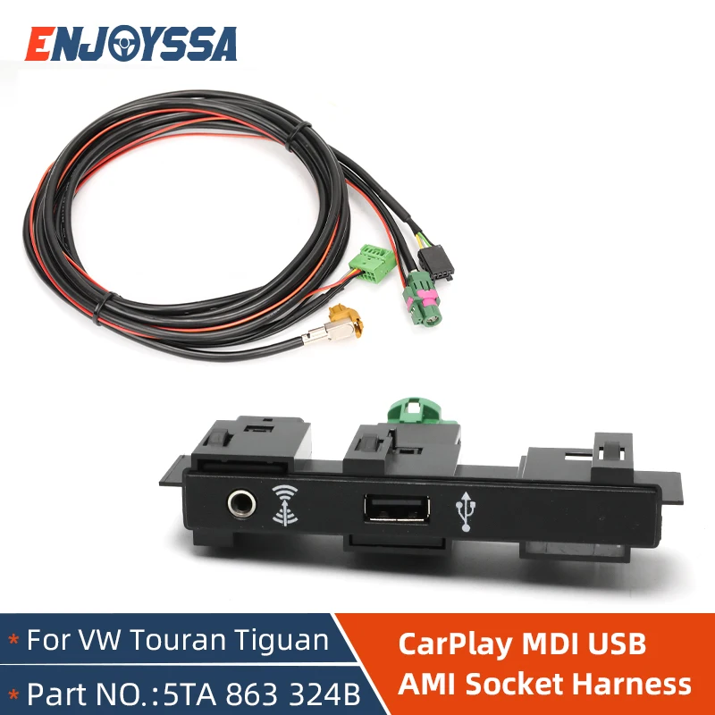 

For VW MQB Touran 5T Tiguan MK2 MIB2 USB Carplay Media AUX Socket Switch Install Plug Button Harness 5Q0 035 726E 5Q0035724