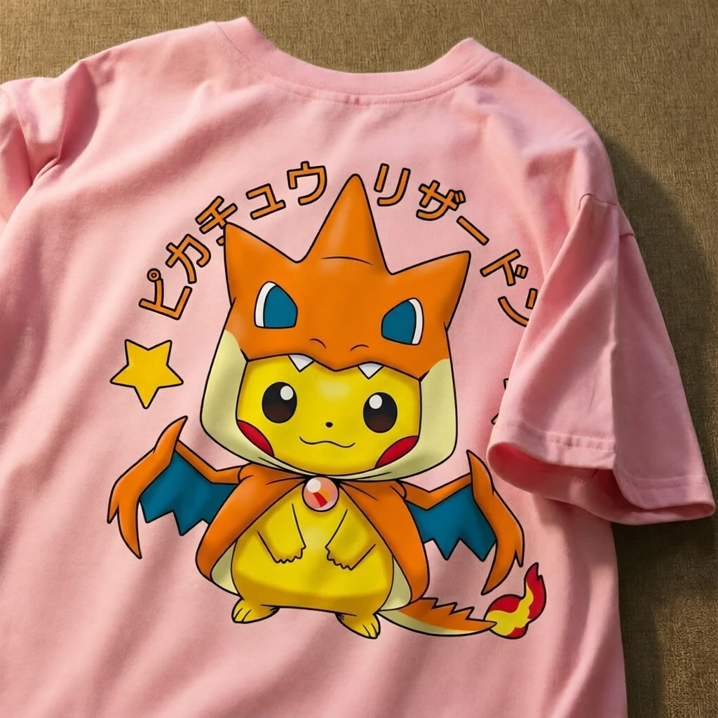 Cute Pokemon Pikachu in Charizard Costume Graphic Tee 100% Cotton Men Women Summer Loose Casual Anime Short Sleeve  T Shirts view 4