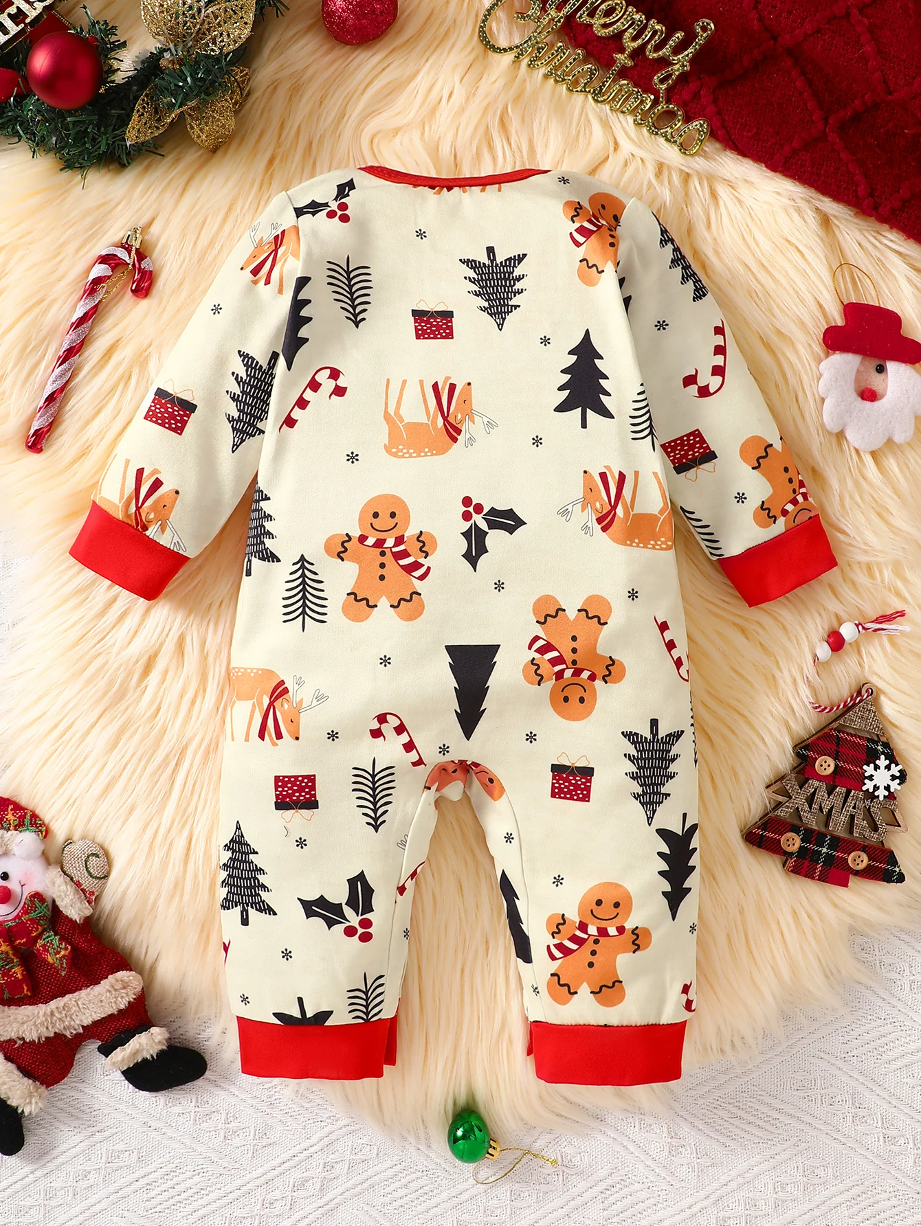 IURNXB Christmas Baby Romper Gingerbread Print Long Sleeve Infant Jumpsuit Newborn One Piece Bodysuit for Holiday Party 1-18M