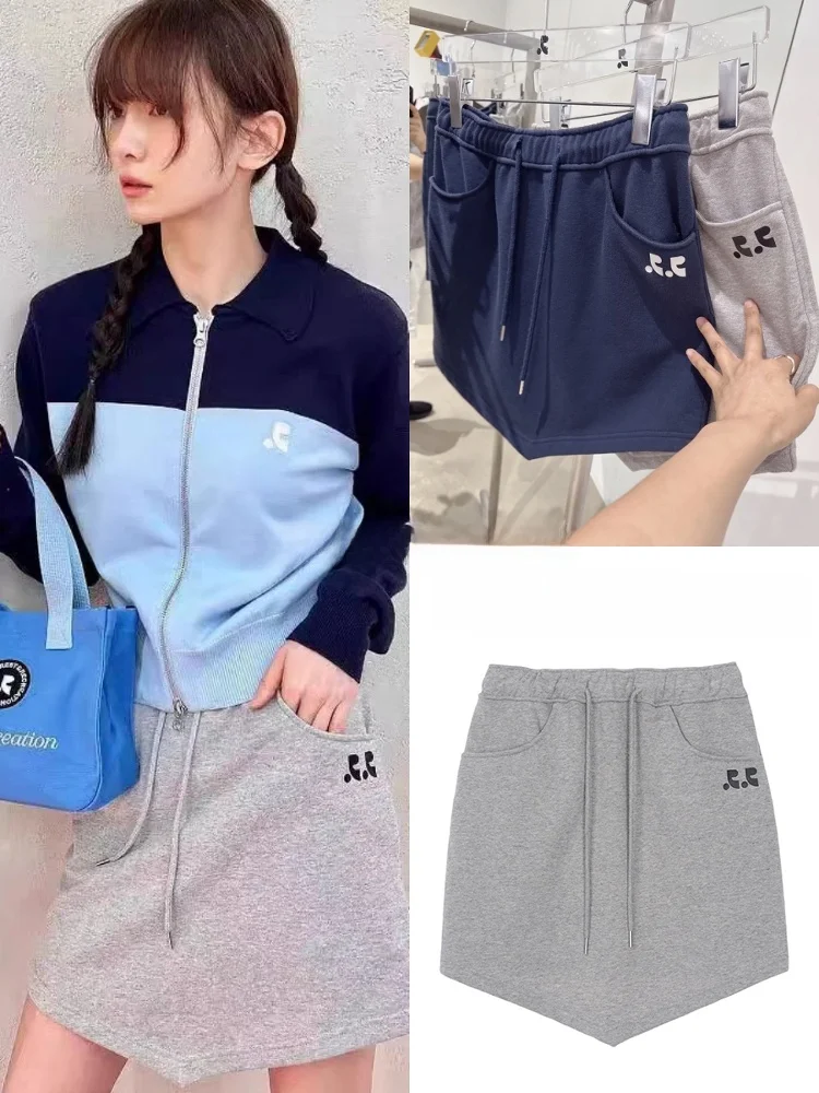 

Спортивная юбка-миди с эластичной талией и треугольным подолом, короткая повседневная хлопковая юбка с разрезами