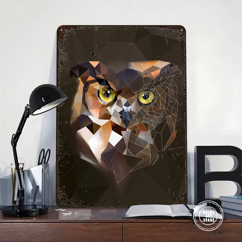 Owl Lightly 3D Poster Customized Vintage Metal Signs Wall Art Retro Tin Plaque for Living Room Decorations Article Decoration