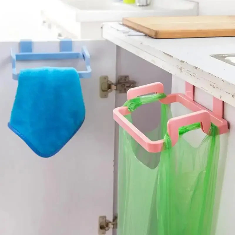 1pc Foldable Sturdy Iron Over Cabinet Door Garbage Bag Organizer Rack Kitchen Metal Trash Bag Holder Hanger Shelf