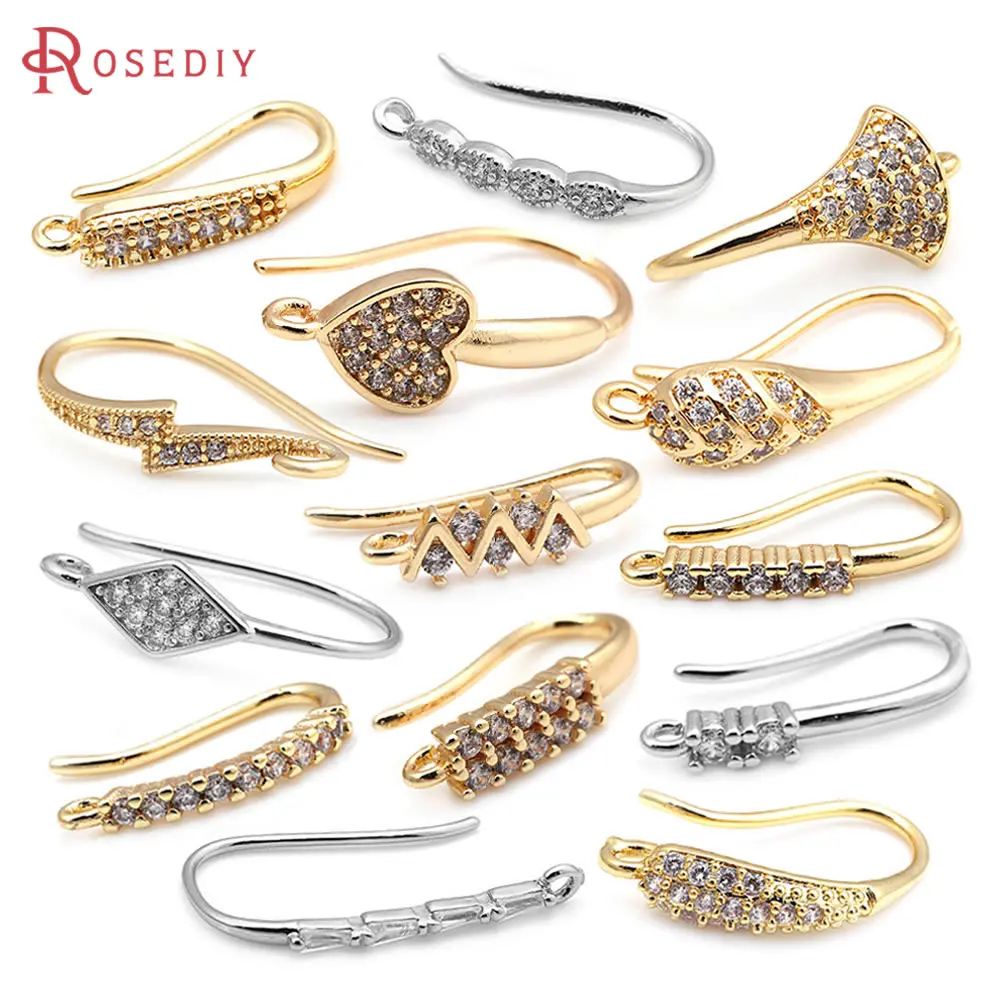 18K Gold Color Brass with Zircon Style Earrings Hooks High Quality Jewelry Making Supplies Earrings Diy Accessories