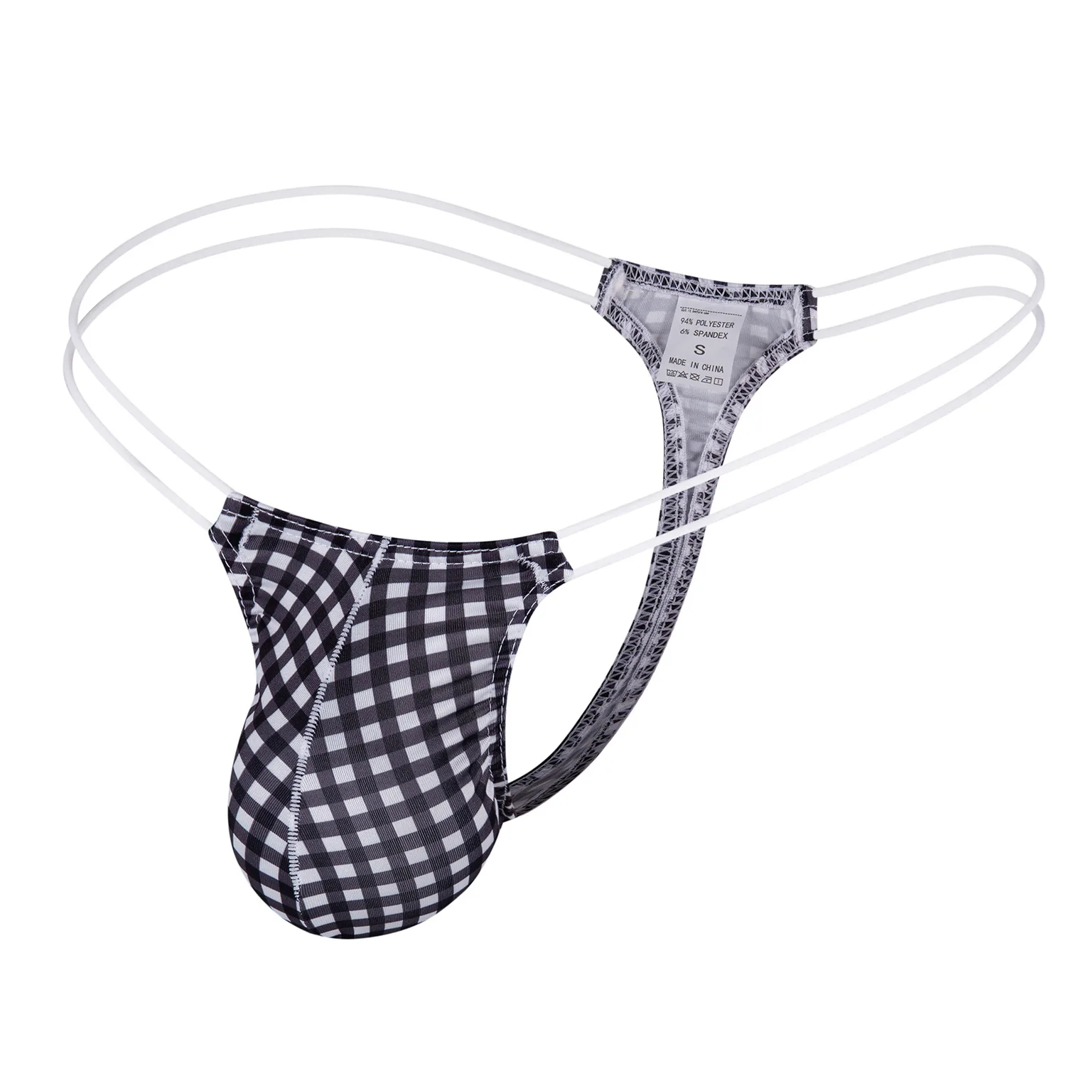 

Checkered Transparent Strap Waist G-String for Men Sexy U Convex Pouch Panties Sissy Fun T Back Thong Sissy Open Butt Underpants