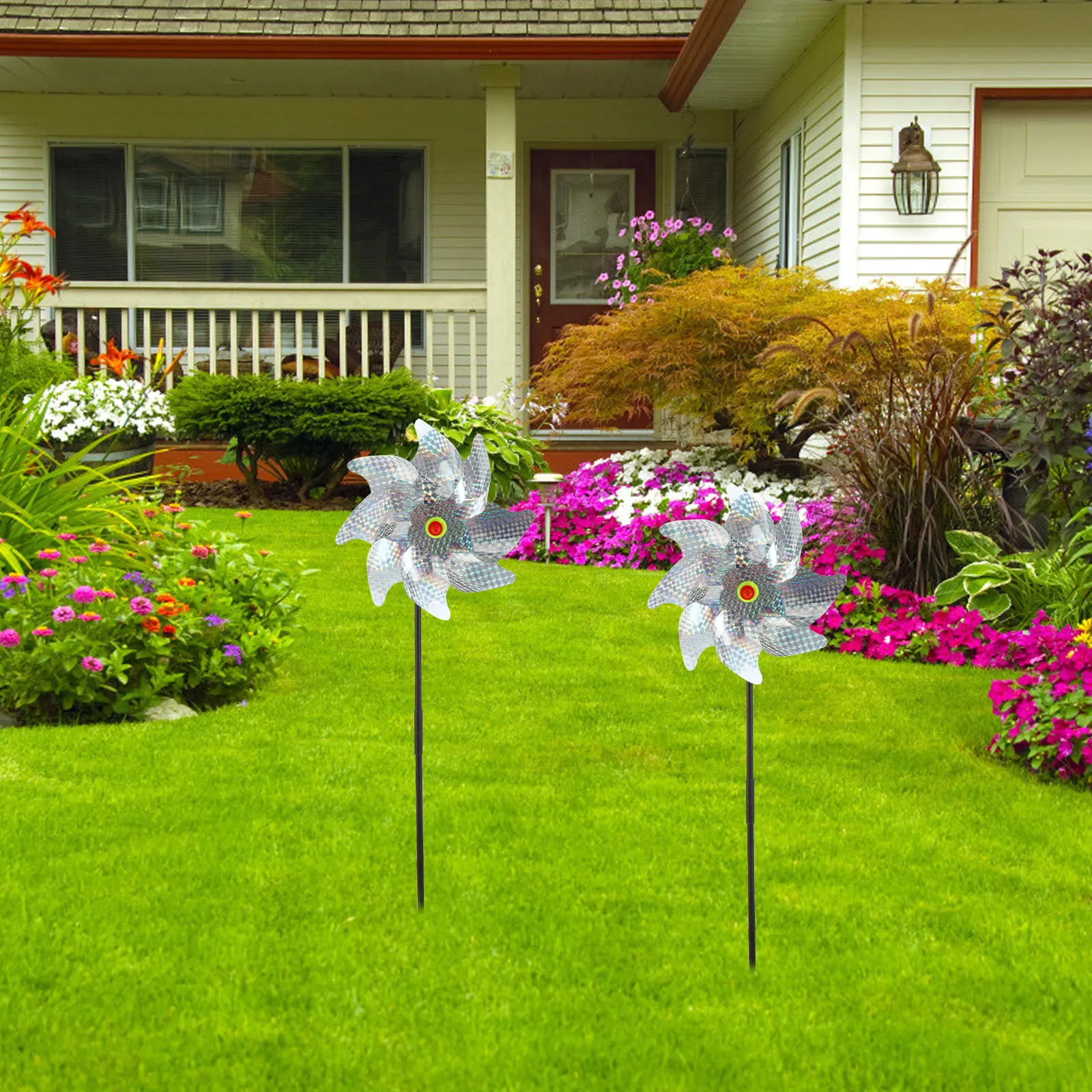 

2Pcs Premium Reflective Sequin Pinwheels No-Move Bird Deterrent Outdoor Garden Protection Windmill Decoration Yard Accessory