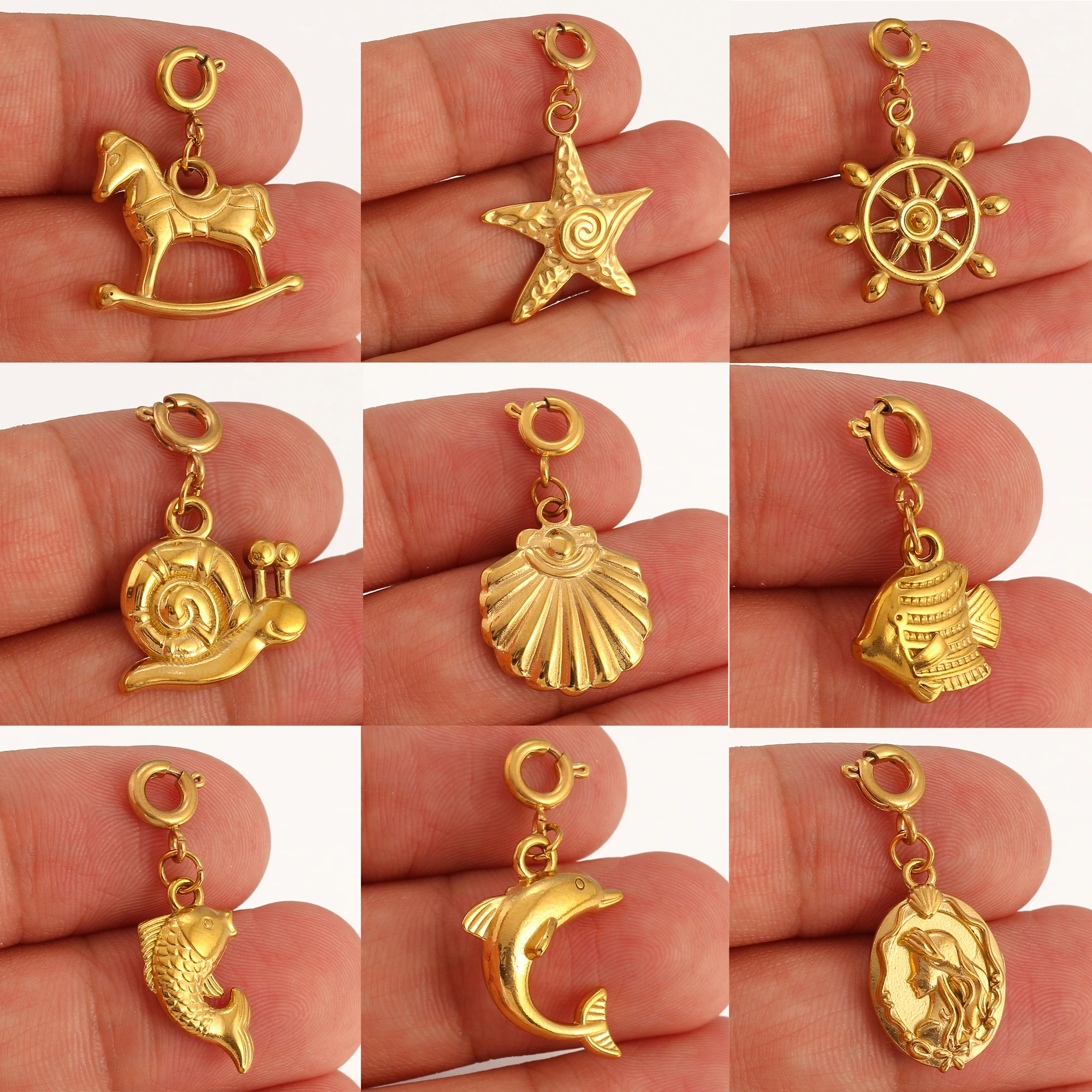 Ocean Theme Pendants Lovely Stainless Steel Conch/Shel/Starfish Aniaml Charms for Jewelry Making DIY Necklaces Earrings Crafts