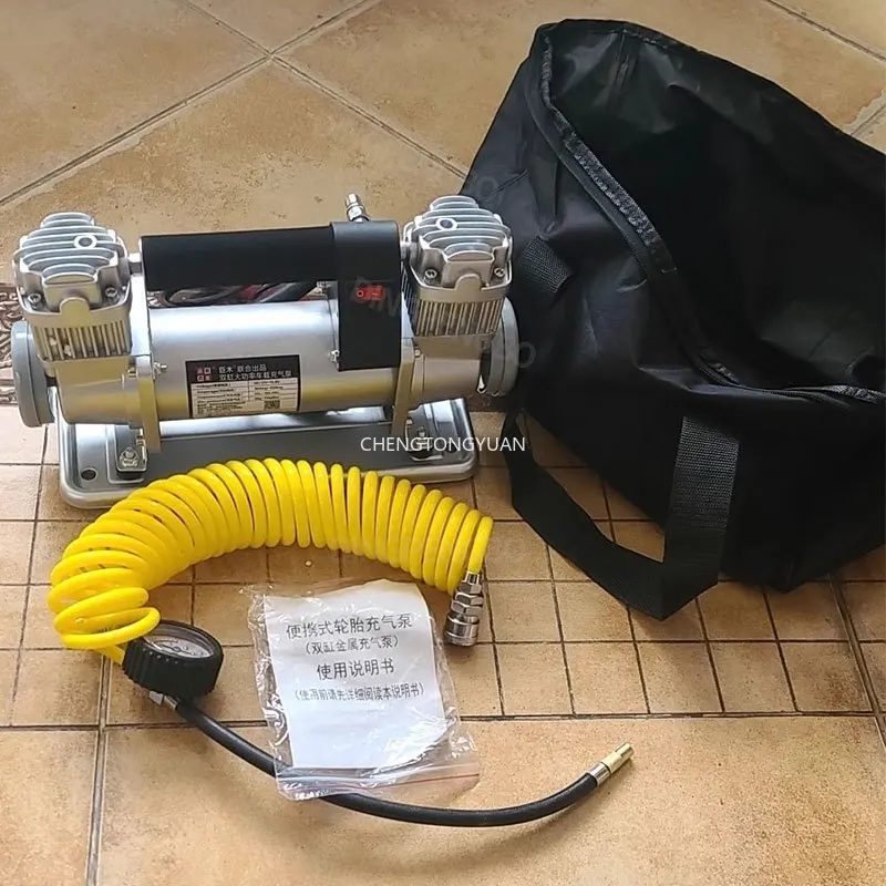 

Car Inflatable Pump Twin Cylinder 480W High Power Full Metal 12V 24V Car Inflator Pump Off-Road Play Sand High Pressure Filling