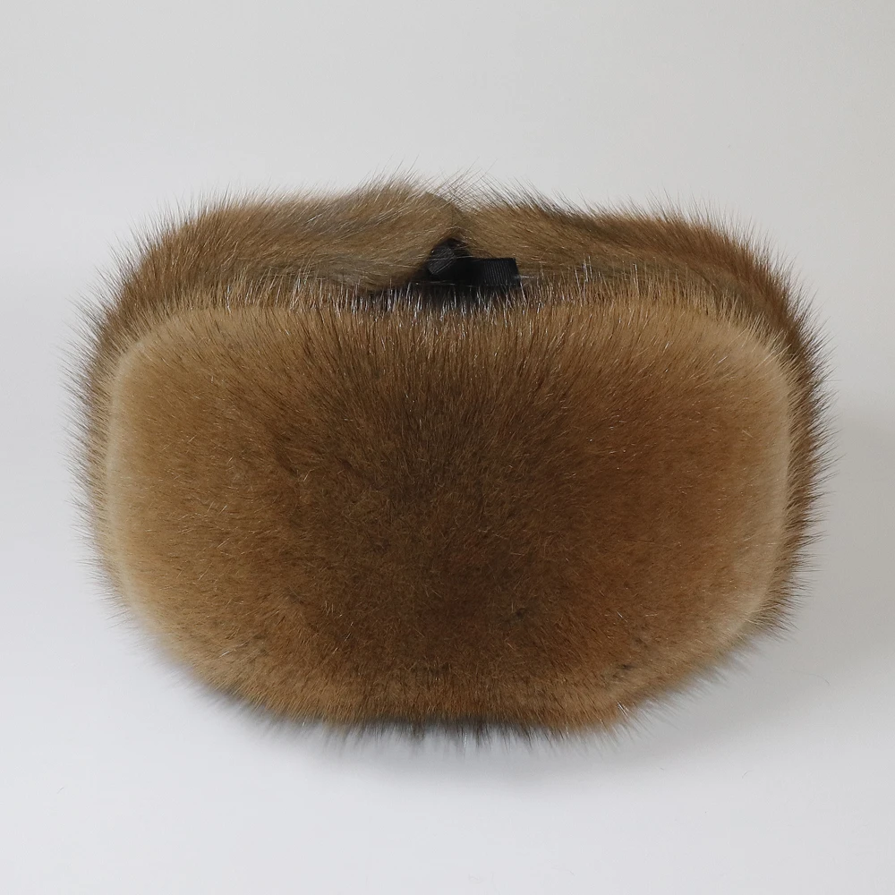 Winter Men Real Mink Fur Bomber Hat Natural Sheepskin Legther Hats Outdoor Keep Warm Thick 100% Genuine Mink Fur Cap For Male