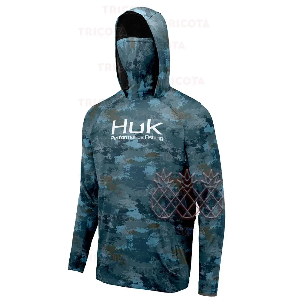 HUK Angeln Shirts Männer UPF 50+ Langarm Maske Mit Kapuze Angeln Kleidung Camisa Pesca UV Schutz Leistung Angeln T-shirts