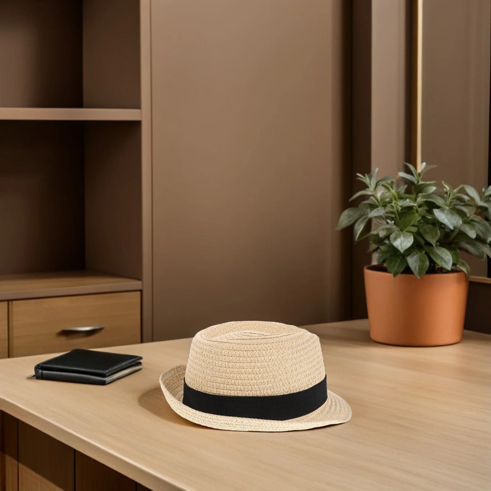 

Childrens Summer Straw Hat British Design Breathable Material Adjustable Strap Toddlers Sun Protection Beach Cap