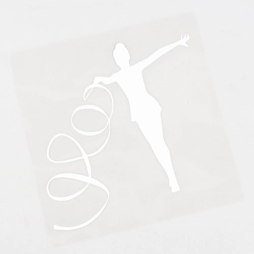 YJZT 13.8CM×13.2CM Ribbon Rhythmic Gymnastics Girl Decal Car Sticker Black/Silver 8A-1367