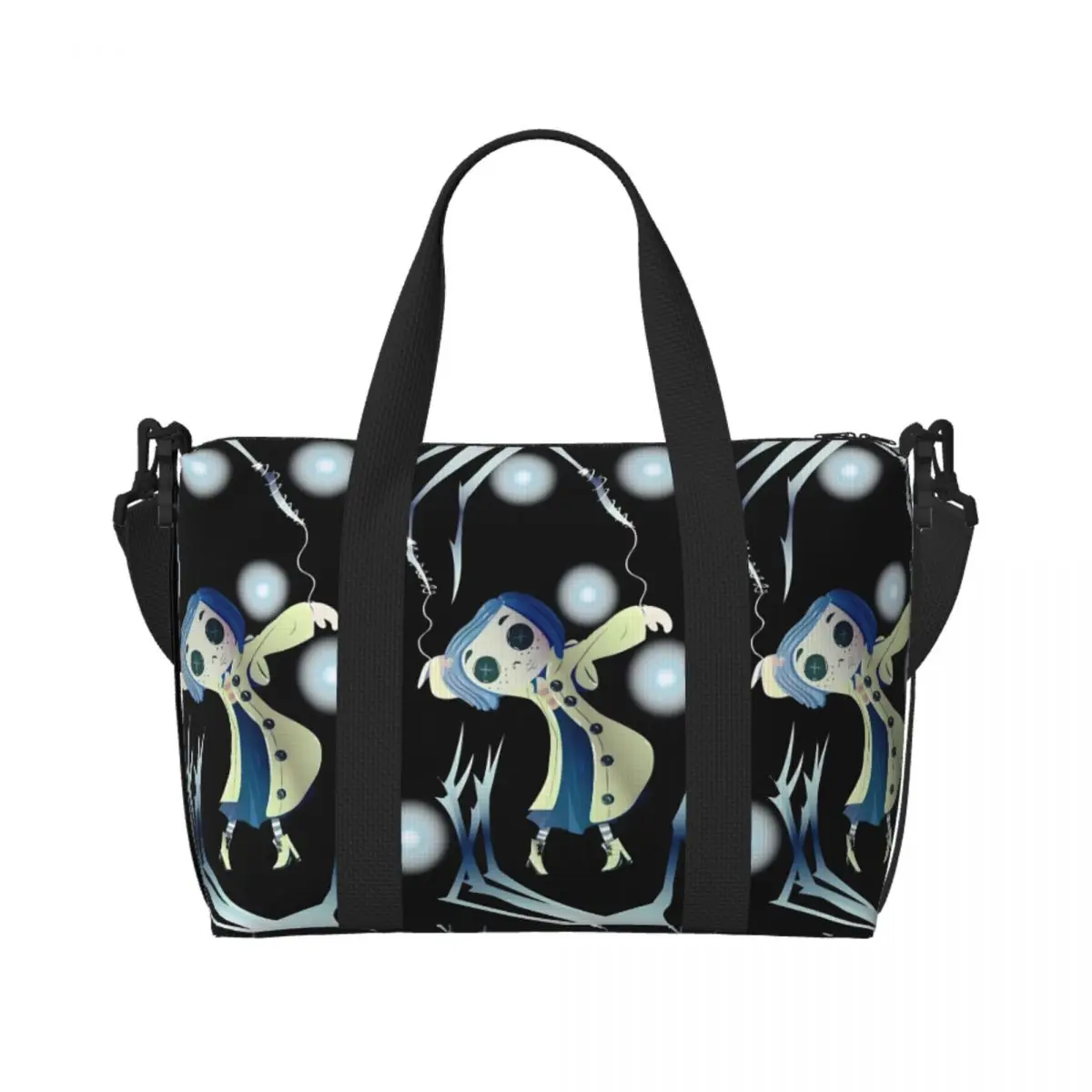 

Custom The Other Mother Coraline Tote Bag Women Large Capacity Horror Scary Movie Gym Beach Shoulder Travel Bag