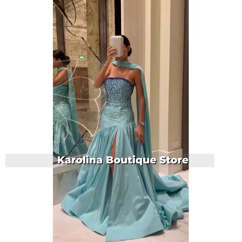 Strapless Prom Dresses A-Line Plus size Formal Dress Sleeveless Evening Gown Beading Open Leg Party Gowns customized