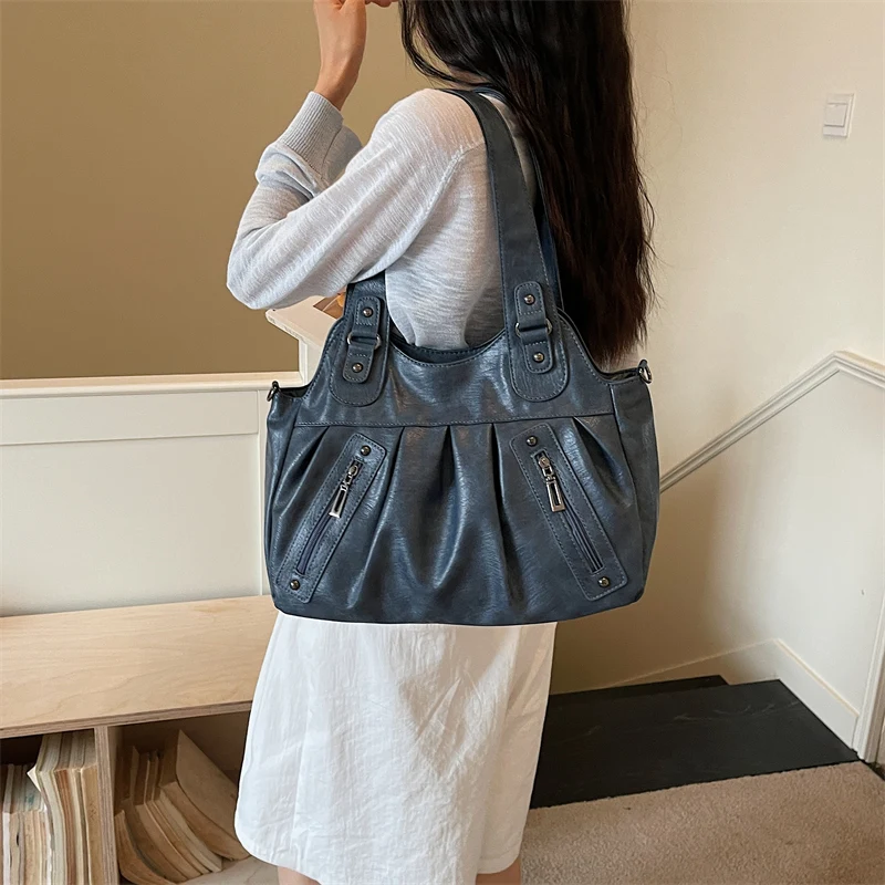 Vintage PU-Leder Tragetasche für Damen, Große Kapazität, Casual Tragetasche, Damen Schulter- und Umhängetasche für Arbeit, Reisen und den täglichen Gebrauch – Detail 12