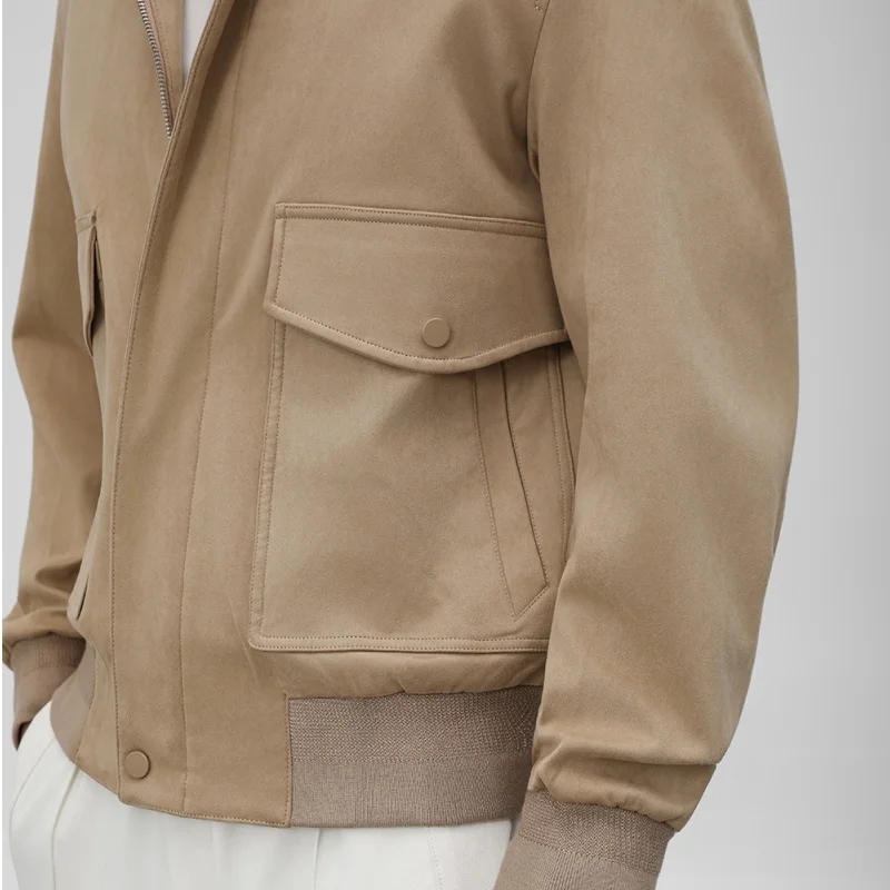 رجل الأعمال الراقية لينة الجلد المدبوغ المخملية الخريف/الشتاء التلبيب قصيرة نمط الرجال المضادة للتجاعيد سترة معطف #5