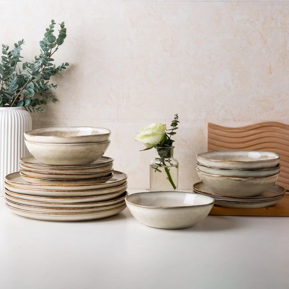 

Dinnerware Sets,handmade Reactive Glaze Stoneware Plates And Bowls Sets,highly Scratch Resistant,Dinnerware Sets