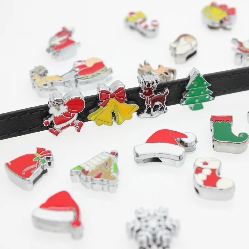 10p Enamel Slide Charms Inner 8mm DIY Accessories Christmas Halloween Fit Bracelet Belt Collar Keychain Jewelry Women Kids Gift