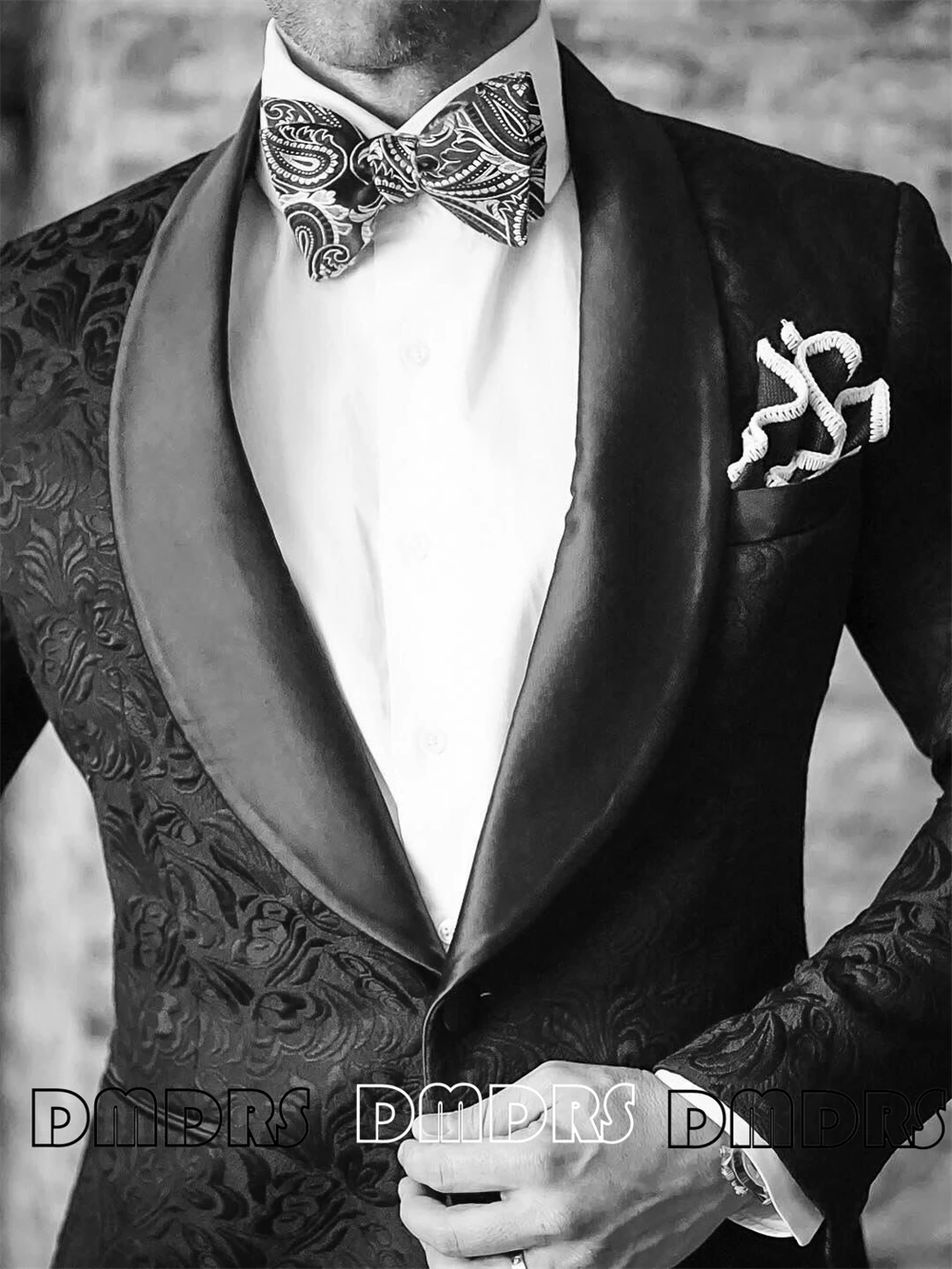 

Elegant Wedding Suit Jacket for Groom, Black Paisley Dinner Jacket, Slim Fitting One Button Blazer from XXS to 7XL Suits