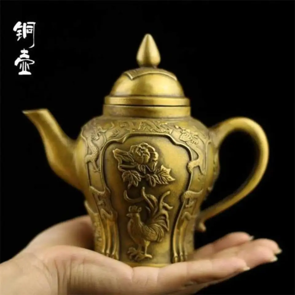 Retro Rooster Peony Dragon Pattern Teapot Ornament Decoration Tea Pet Figurines Desk Decor Accessories